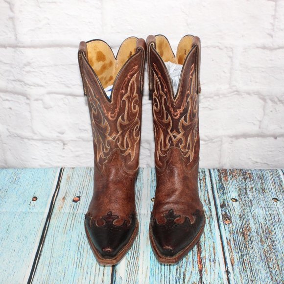 Tony Lama Santa Fe Vaquero Brown Leather Cowgirl Western Boots 8.5 B - Picture 5 of 9